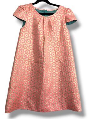 Mini Boden Girls Metallic Floral Jacquard Demask Party Dress Gold & Pink 9-10Y